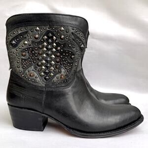 Frye Deborah Deco Women’s 8 Studded Spiked Black Leather Short Punk Western Boot